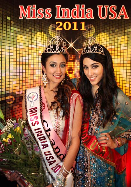 Miss India USA 2010 Natasha Arora (right) crowned Chandan the winner