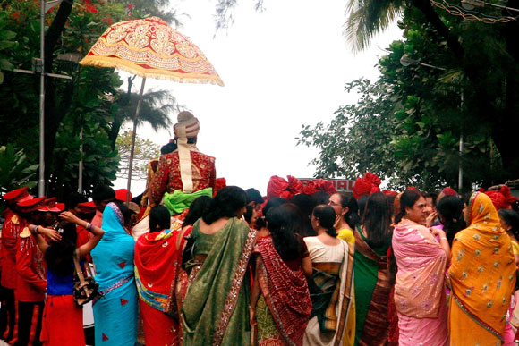 A wedding procession underway