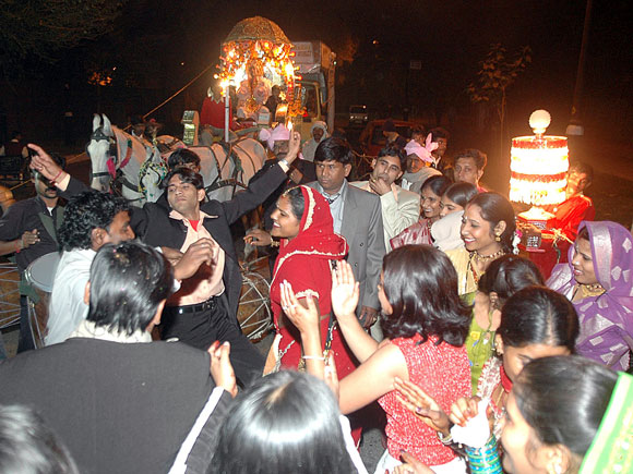 A wedding procession in Central Delhi on a Sunday night