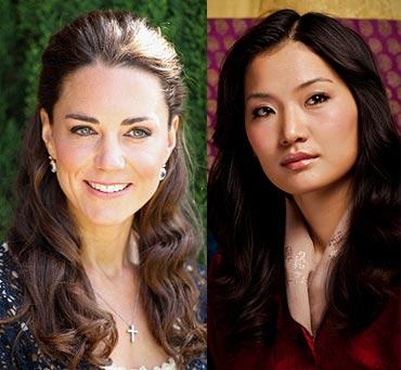 Catherine, Duchess of Cambridge and (right) Queen Jetsun Pema of Bhutan