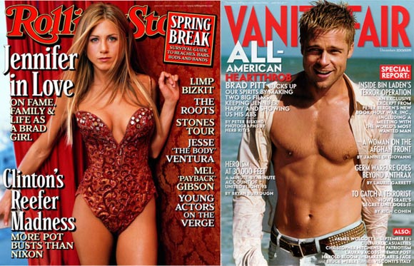 Jennifer Aniston and (right) Brad Pitt