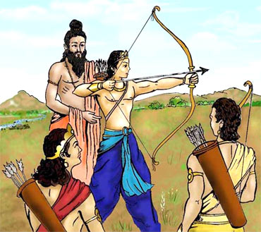 Dronacharya teaching archery to his students