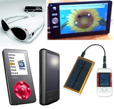 A collage of gadgets powered by solar energy
