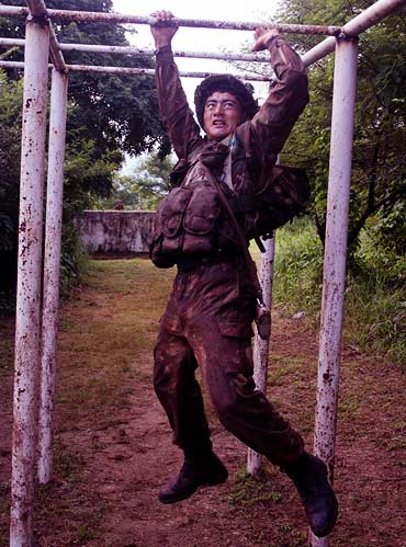 A cadet on the obstacle course at Camp Rover