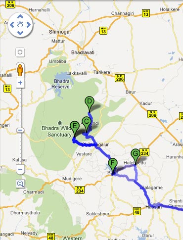 Road map to Chikmagalur