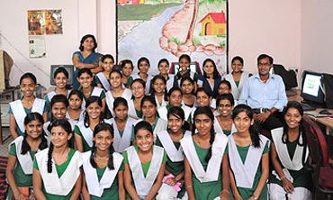 Students from Chetram Sharma Kanya Interschool in Sadarpur Gaon, Noida
