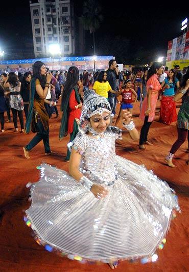 A young girl at a Dandiya night during Navratri