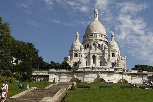 The Sacre Coeur Basilica, one of Paris's tourist attractions, on Montmartre in Paris