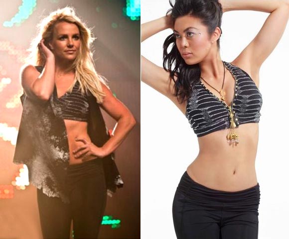 Britney Spears in the Twister Dance Promo and (right) the BodyRock Luxe Eternal Love Sports Bra