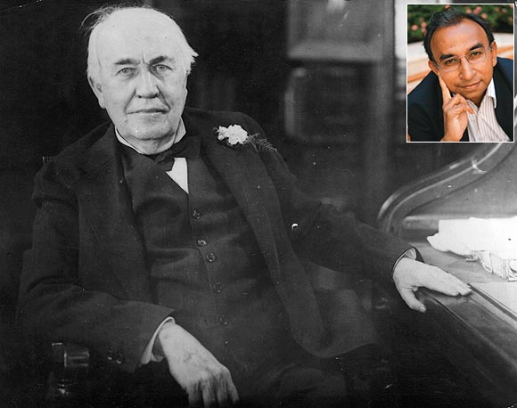 Inventor Thomas Alva Edison and (inset) Prakash Iyer