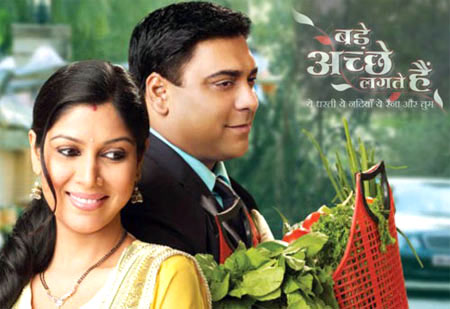 Sakshi Tanwar with co-star Ram Kapoor in a promotional still for Bade Acche Lagte Hain