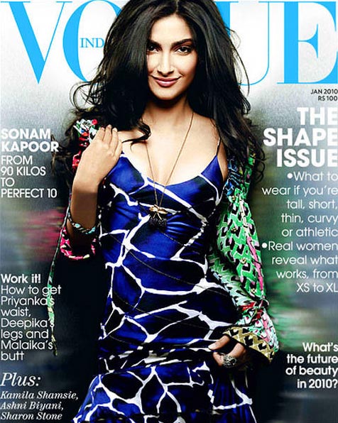 Sonam Kapoor in a Cavalli creation on the cover of Vogue India