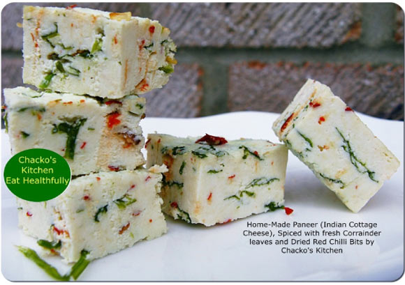 Homemade Paneer with Coriander Leaves and Dried Chilli Bits