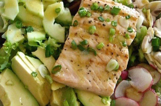 Opt for healthy protein choices for lunch, like a salmon avocado salad