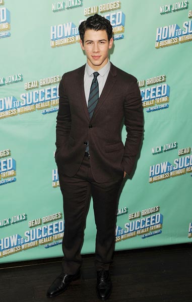Nick Jonas at the after party for his debut in 'How To Succeed In Business Without Really Trying' in New York City