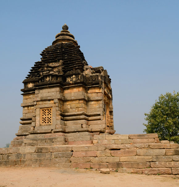 The Bramha temple is a a small shrine that overlooks a lake