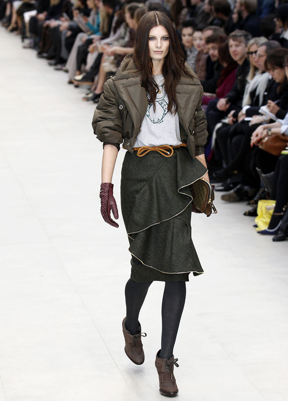 A model presents a creation at the Burberry Prorsum 2012 Autumn/Winter collection show during London Fashion Week
