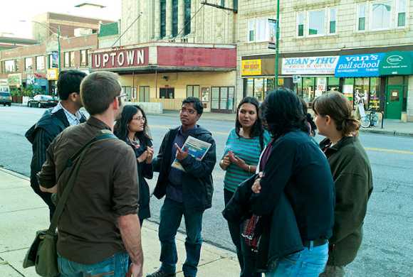 Students from Mumbai's Tata Institute for Social Sciences tour a Chicago neighbourhood with University of Chicago School of Social Service Administration students to determine the resources available to people in the area