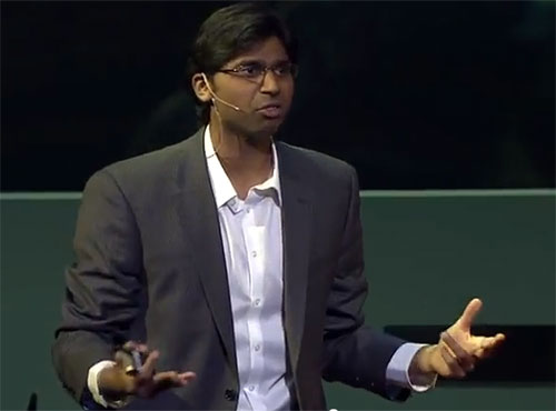 A video grab of Dr Sandeep Kishore presenting a lecture at the TEDMED 2012 conference.