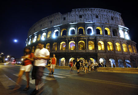 Rome's ancient Colosseum is lit up to mark the 10th anniversary of the 9/11 attacks on New York's World Trade Center.