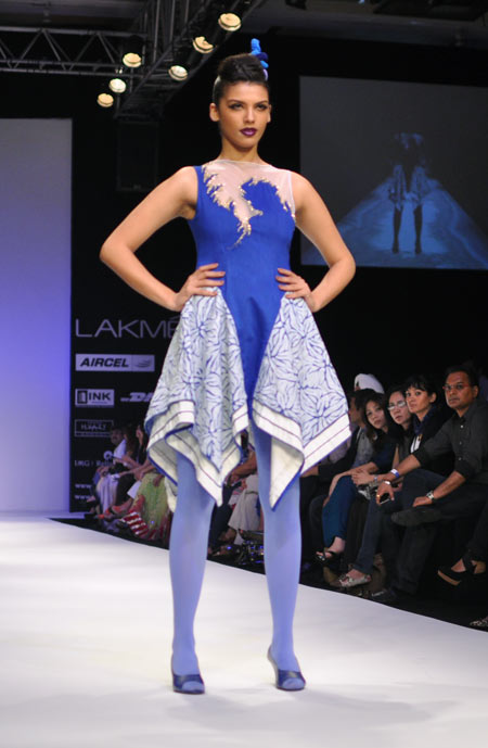Fab glam: Models go blue at Fashion Week