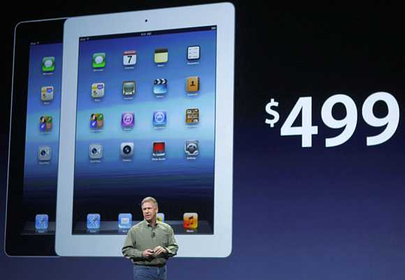 Apple's Senior Vice President of Worldwide Marketing, Schiller, speaks about the low start price for the new iPad in San Francisco on March 7, 2012.