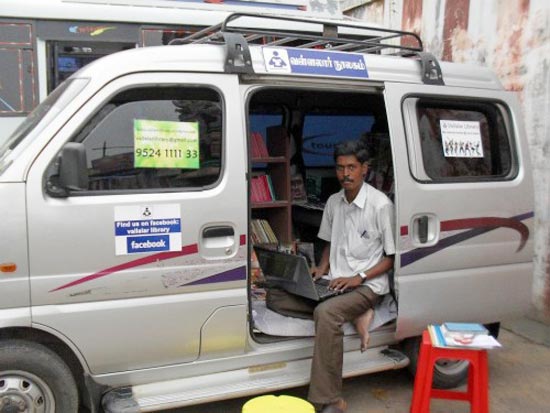 G Murgaraj in his mobile library van