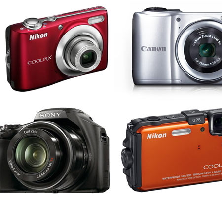 A collage of point-and-shoot cameras