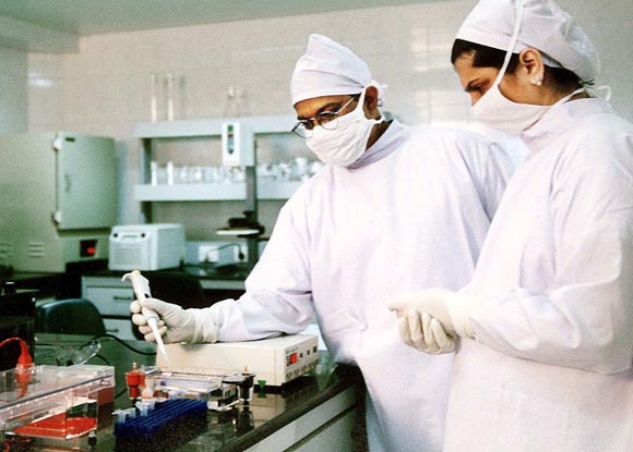 Indian researchers at a biotechnology lab