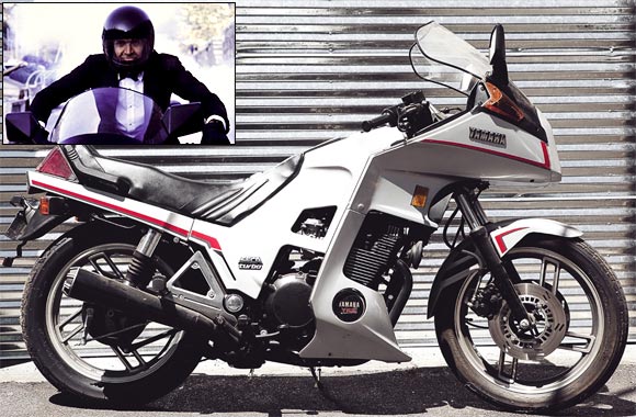 Yamaha XJ 650 Turbo; Inset: Sean Connery as James Bond in an action sequence in Never Say Never Again