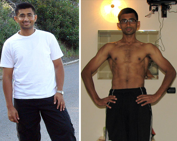 Sandeep Menon before and (right) after his weight loss