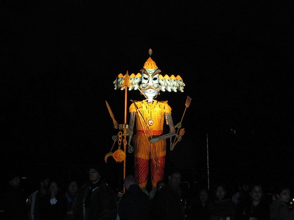 Effigy of Ravana ready to be burnt at a Dashehra Diwali Mela in Manchester, England