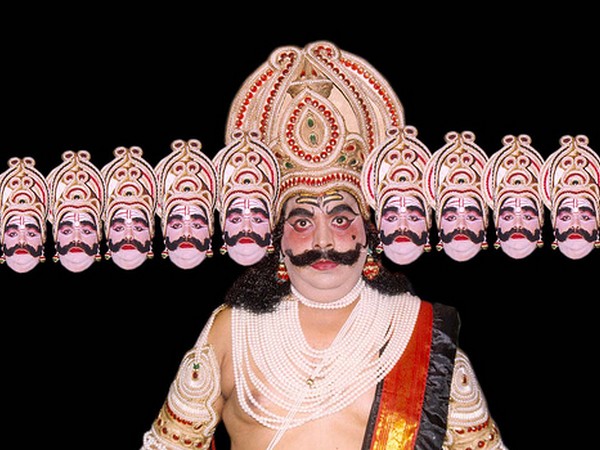 An actor playing out the role of Ravana in a production of Ramlila