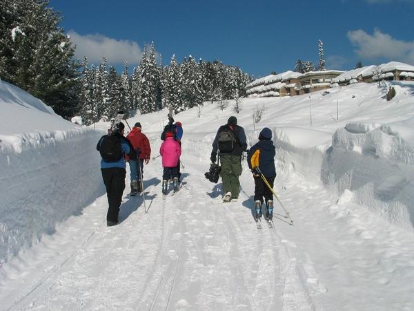 The long trudge back home after a day at the slopes