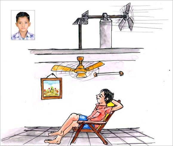 An artist's impression of Md Usman Hanif Patel's (inset) ceiling fan