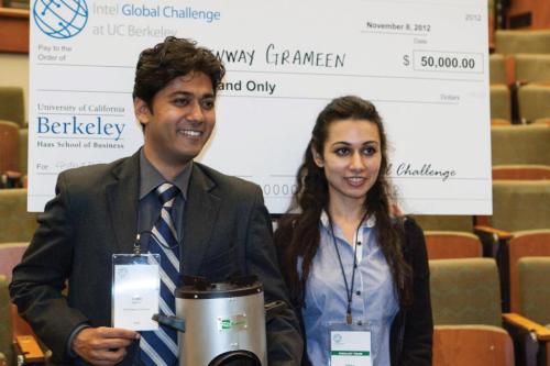 Greenway Grameen Infra co-founders Neha Juneja, right, and Ankit Mathur at the Intel Global Challenge