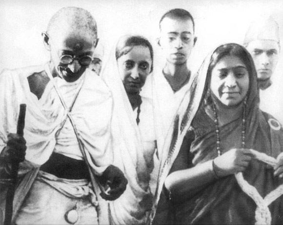 Mahatma Gandhi with Sarojini Naidu at the Salt March