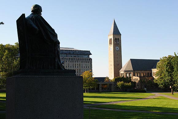 Arts Quad at Cornell University, with McGraw Tower in background