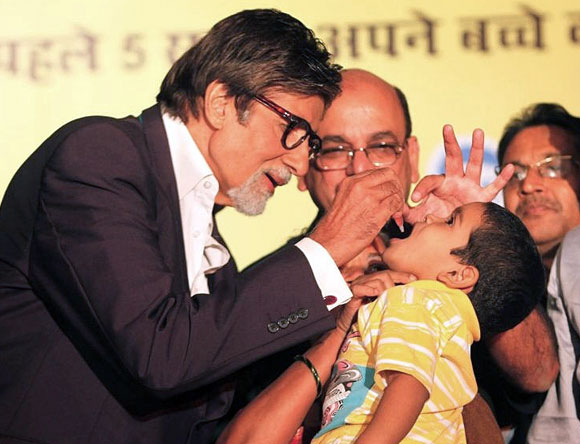Amitabh Bachchan at the launch of a new polio eradication campaign in Mumbai