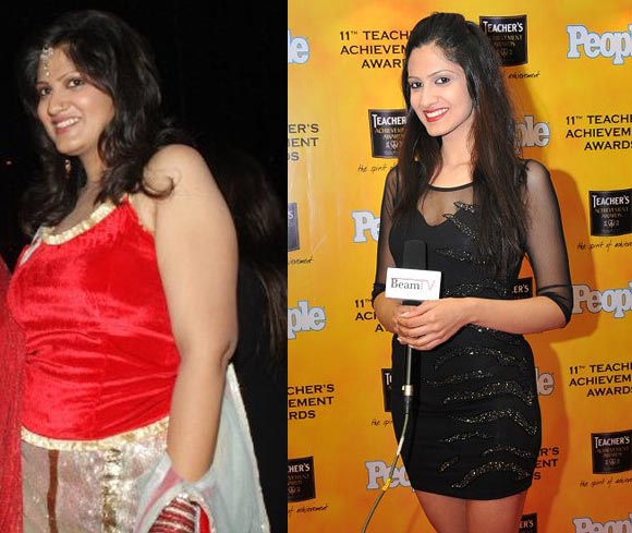 Manasvi Jaitly before her weight loss and (right) after