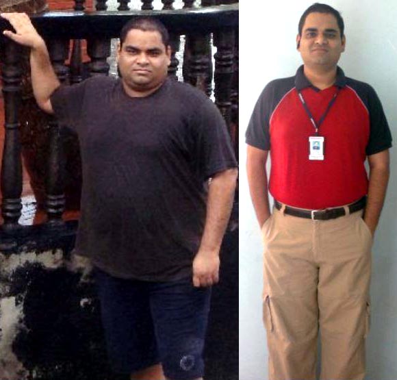 Neeraj Dubey before and (right) after his weight loss