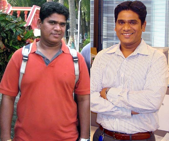 Narasimman Viswanathan before and (right) after his weight loss