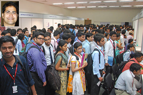 Students participate in the Globsyn Corporate College Connect, the largest career event in the East; Inset: Rahul Dasgupta