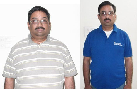 T R Sriniwas before and (right) after his weight loss