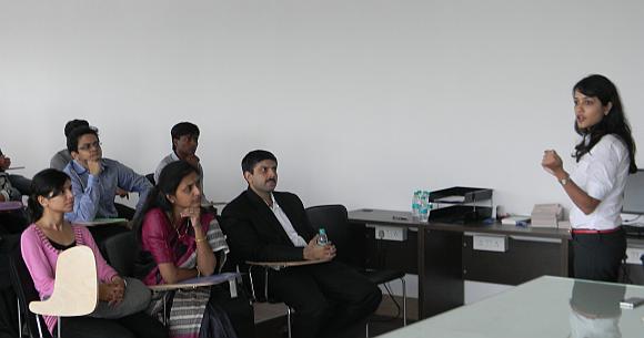 Sony Hooja (right) addressing students at a career counselling session