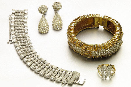 A handout photograph of a selection of costume jewellery worn by the former US movie icon Marilyn Monroe