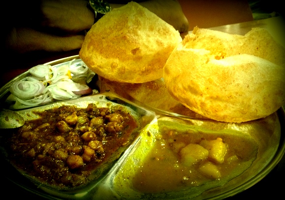 The standard breakfast of Puri Thali at Kanha in Amritsar