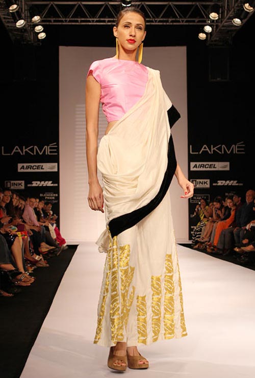 Model Alecia Raut showcasing a Masaba Gupta line