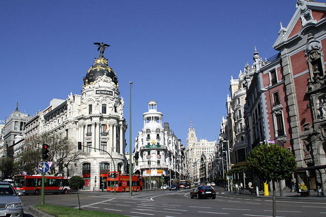 View from Calle de Alcalá street in Madrid, Spain
