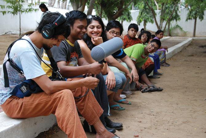 Pavithra Chalam (third from left) interacts with special kids